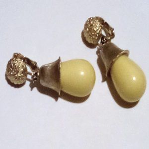 Gold Tone and Yellow Drop Clip On Earrings